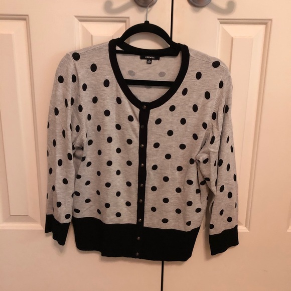 Premise Sweaters - Premise Black and Gray Polk-a-dot Cardigan